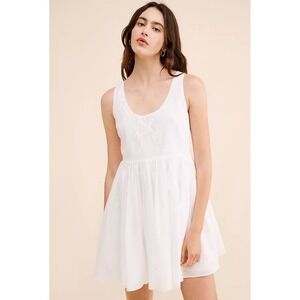 Rachel Antonoff Babydoll Mini Dress White Cotton Silk Cottagecore Anthropologie